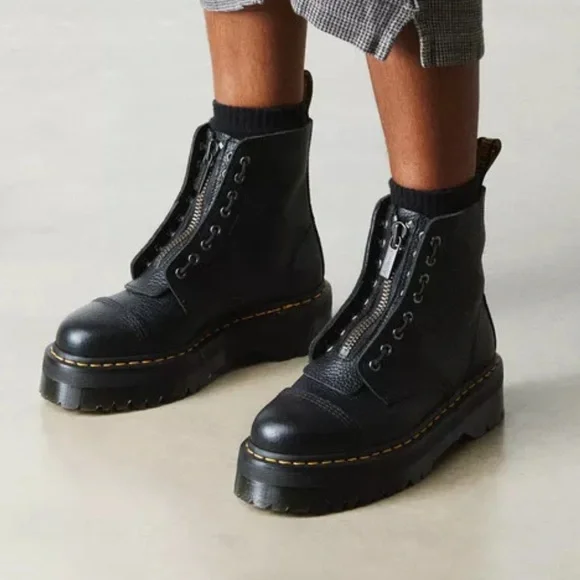 Dr. Martens Docs Sinclair Milled Nappa Leather Platform Boots Zip Front Lace 8 - Picture 1 of 12